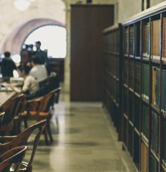 Photo of a library aisle