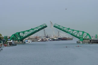 Photo of Park Street Bridge open for boat passage.